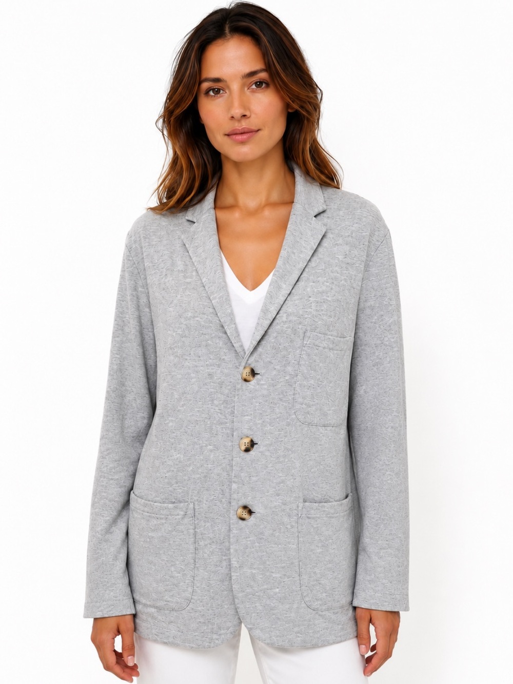BLEUSALT Big Rock Boyfriend Soft Knit Blazer Light Heather Gray Size XL EUC!